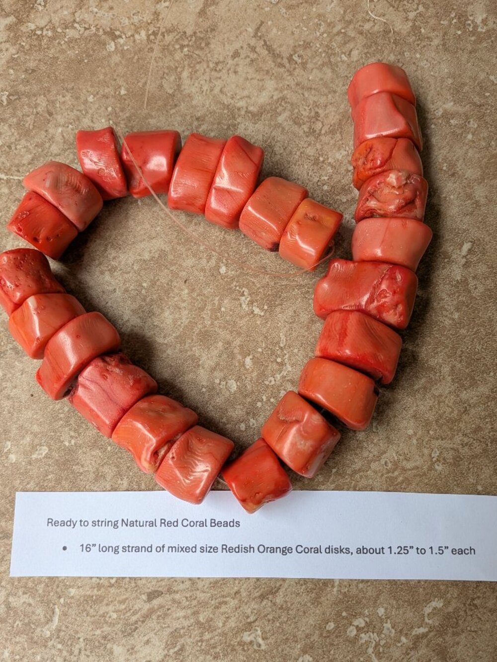 16" strand natural Red Orange Coral beads, 1.25 to 1.5" size each, 24 big beads